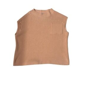 Sleeveless Ribbed Knit Top/Sweater vest with Chest Pocket - blush